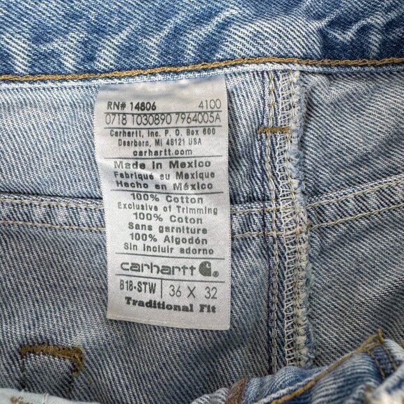 Carhartt Jeans, 36X32, Light Blue, B18STW, Men’s Workwear Traditional Fit - Picture 8 of 11